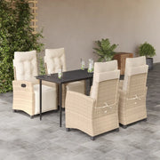 Set da Pranzo da Giardino 5 pz con Cuscini Beige in Polyrattan