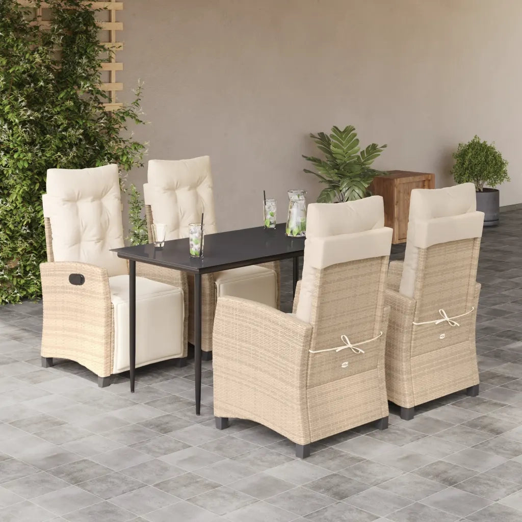 Set da Pranzo da Giardino 5 pz con Cuscini Beige in Polyrattan