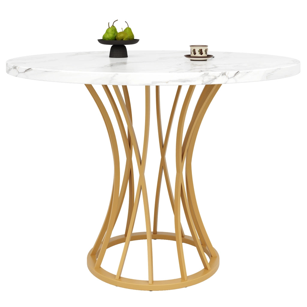 Tavolo da pranzo rotondo con 4 sedie, stile moderno, struttura in metallo, piano in MDF, per cucina e sala da pranzo