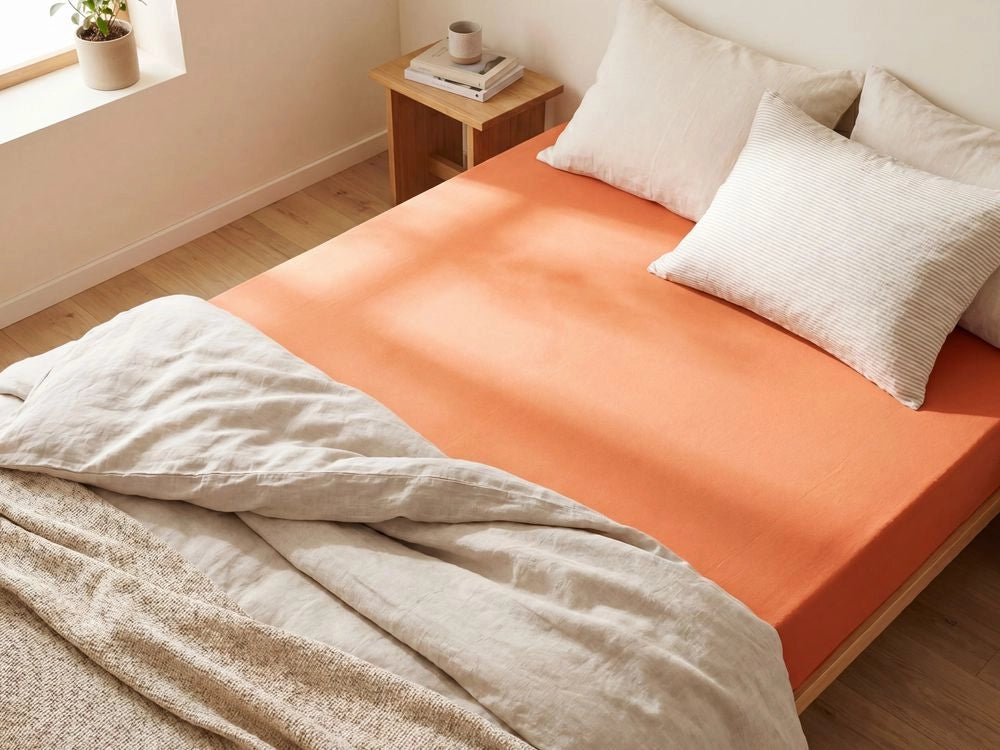 Lenzuolo con angoli cotone arancione 90 x 200 cm con bordi elastici modello classico a tinta unita camera da letto classica