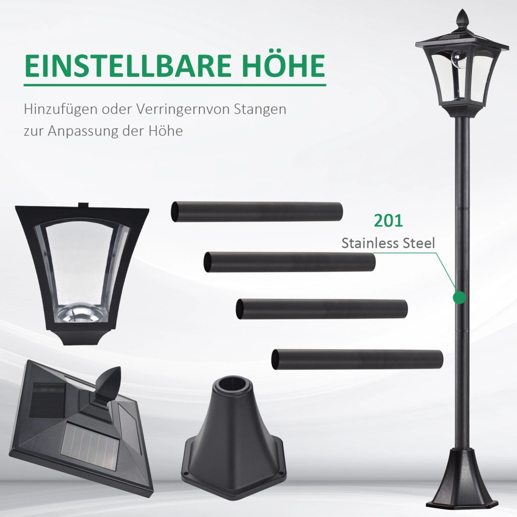 Lanterna solare da giardino a LED nera con picchetto, 29 lumen, 120 cm