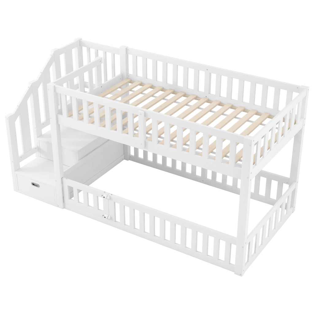 Letto a castello funzione contenitore in MDF e pino 90x200 cm