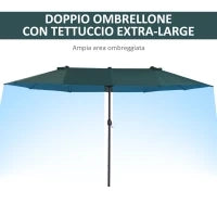 Ombrellone da Giardino Doppio con Apertura a Manovella, in Acciaio e Poliestere, 455x265x238cm, Verde Scuro
