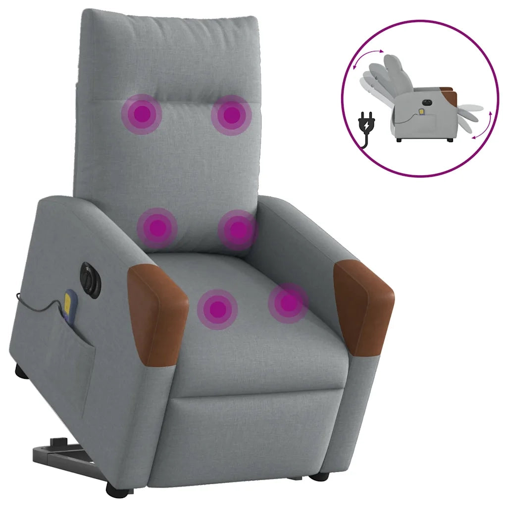 Poltrona Alzapersona Massaggi Elettrica Grigio Chiaro Tessuto