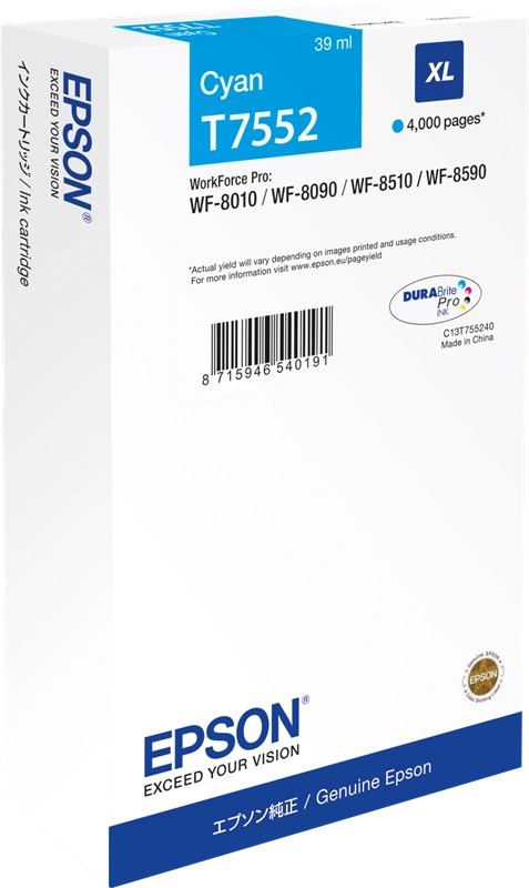 Epson C13T75524N cartuccia d'inchiostro 1 pz Originale Resa elevata (XL) Ciano