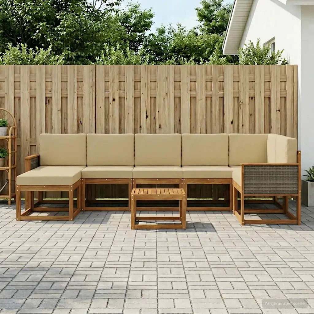 Set di divani da esterno 8 pcs Naturale e Beige Poliestere