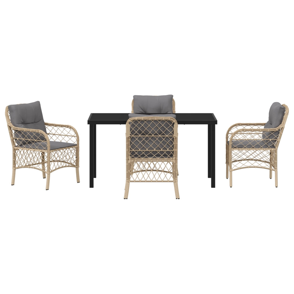 Set da Pranzo da Giardino 5 Pezzi con Cuscini Beige in Polyrattan
