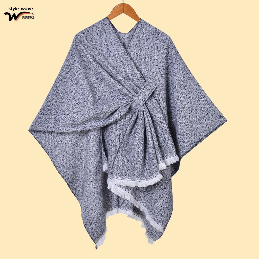 Sciarpa da donna, elegante mantello con cintura diagonale monocromatica