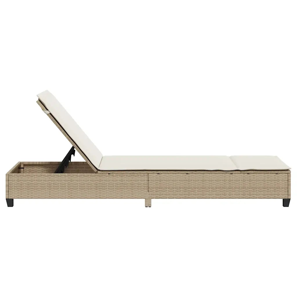 Lettino Prendisole con Cuscini Beige 55x200x25,5cm Polyrattan