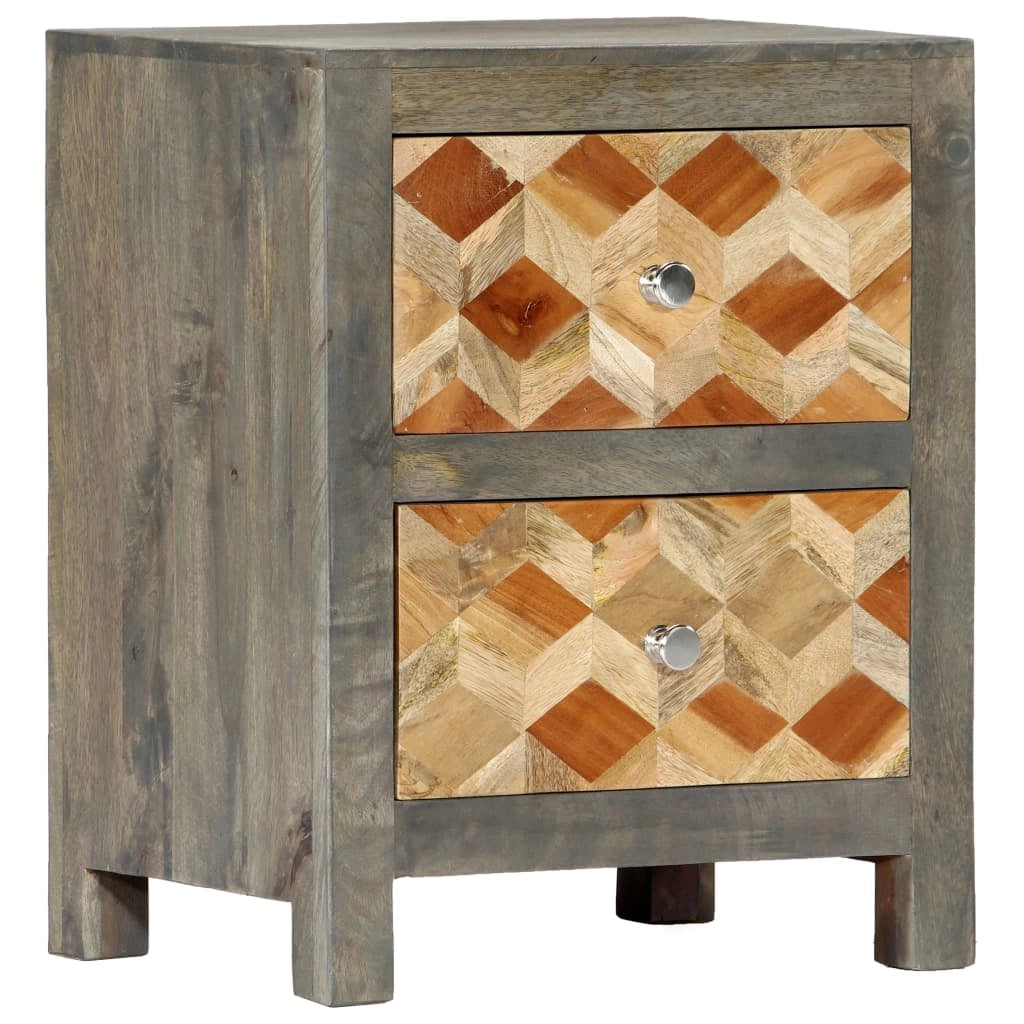 Comodino cassettiera mobile per camera da letto grigio 40x30x50 cm legno massello di mango 1402040