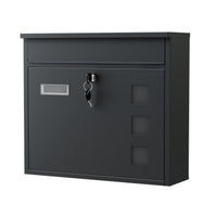 Cassetta postale singola V12 in acciaio verniciato a polvere nero con finestrelle e vetrino portanome