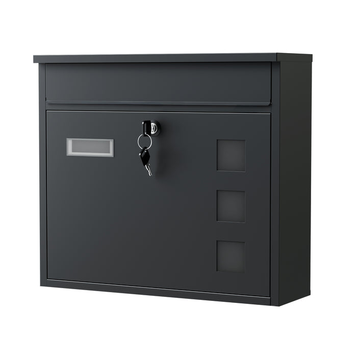 Cassetta postale singola V12 in acciaio verniciato a polvere nero con finestrelle e vetrino portanome