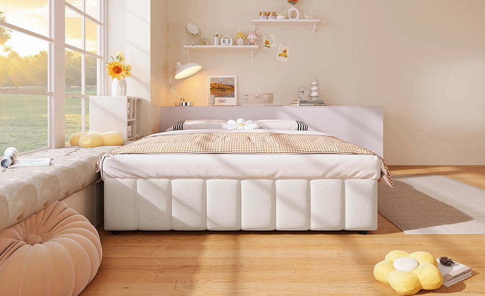 Letto imbottito contenitore 140x200 cm beige senza testiera