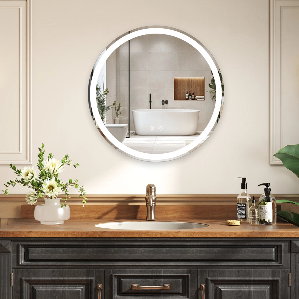Specchio led bagno rotondo parete vetro temperato luminosit¨¤ regolabile, Specchio touch memoria anti-appannamento 60 cm