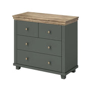 Cassettiera design con 4 cassetti. Colore verde kaki e quercia. Collezione ASSIA.