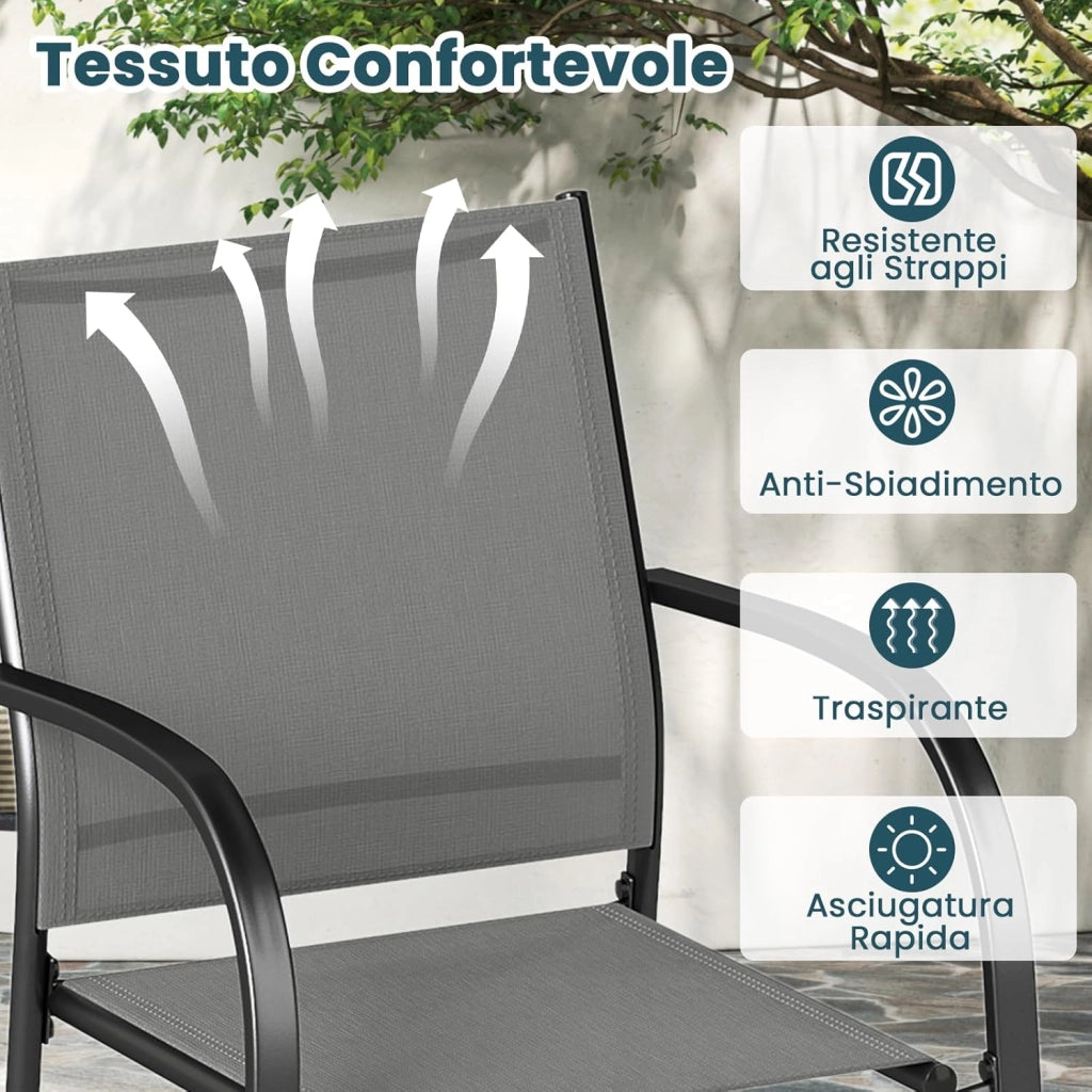 Set di 2 Sedie da Giardino, Sedie da Pranzo Impilabili in Metallo, con Seduta e Schienale Traspiranti, Poltrona Esterno per Giardino Piscina Balcone, Portata 150 kg