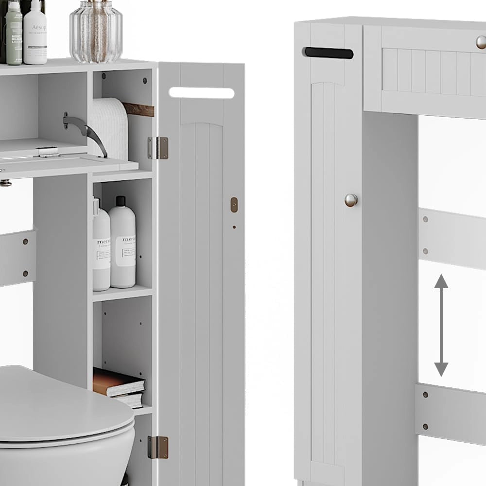 Armadietto per toilette Bianco, Bianco, 89 x 99 cm Distributore di carta igienica a destra e a sinistra, per montaggio a parete sopra il WC con sistema di erogazione integrato