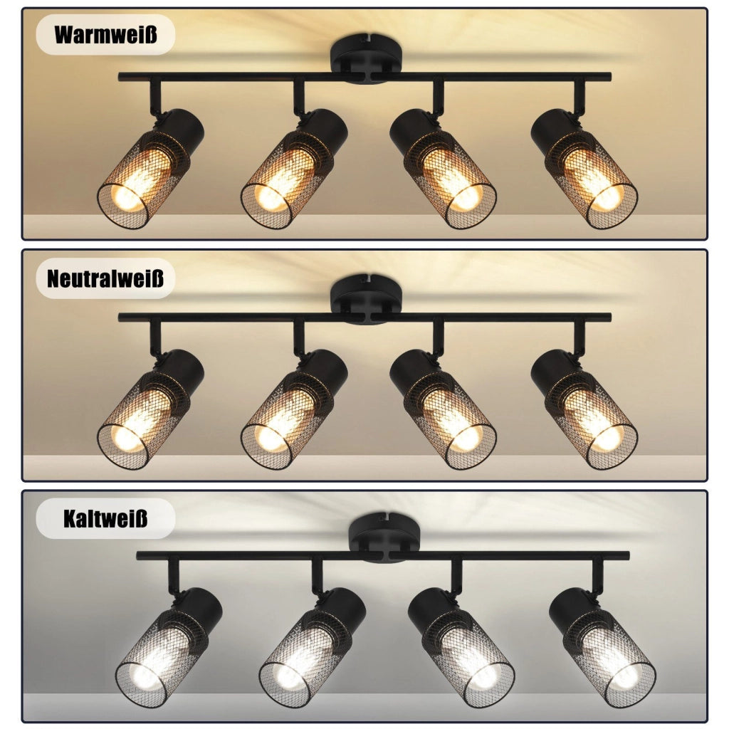 ZMH Faretto da soffitto neri 4 luci E27 pivotanti 330° stile industriale moderno per salotto camera senza lampadina