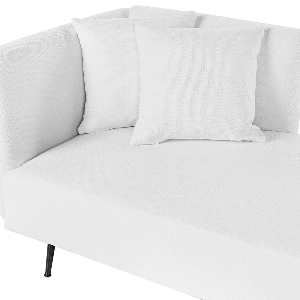 Chaise Lounge Bianco Sinistra in tessuto poliestere con cuscini decorativi Gambe in metallo Soggiorno di design moderno