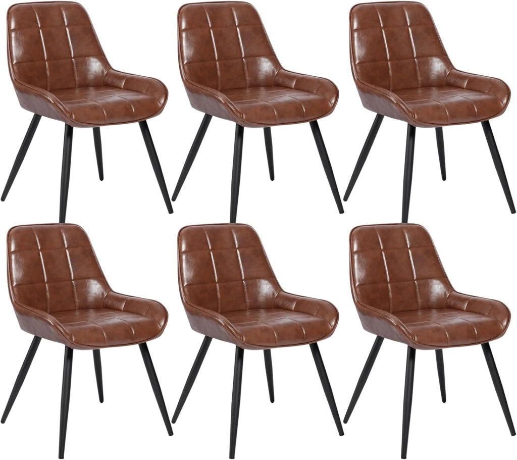 Set di 6 Sedie da Pranzo con Schienale Curvo, Sedie Ergonomiche in similpelle e Metallo, Poltroncina imbottita per Salotto, Ufficio, Camera da Letto, marrone BH332br-6