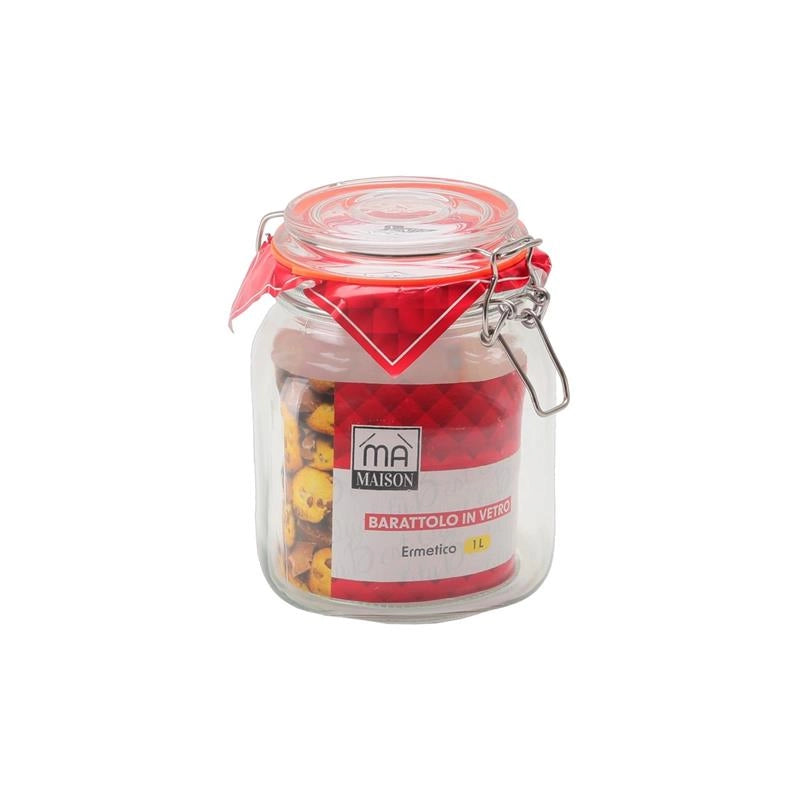 MA MAISON BARATTOLO VASETTO IN VETRO VERTICALE PER CONSERVE DA 1 L CON CHIUSURA A LEVA E ANELLO IN GOMMA