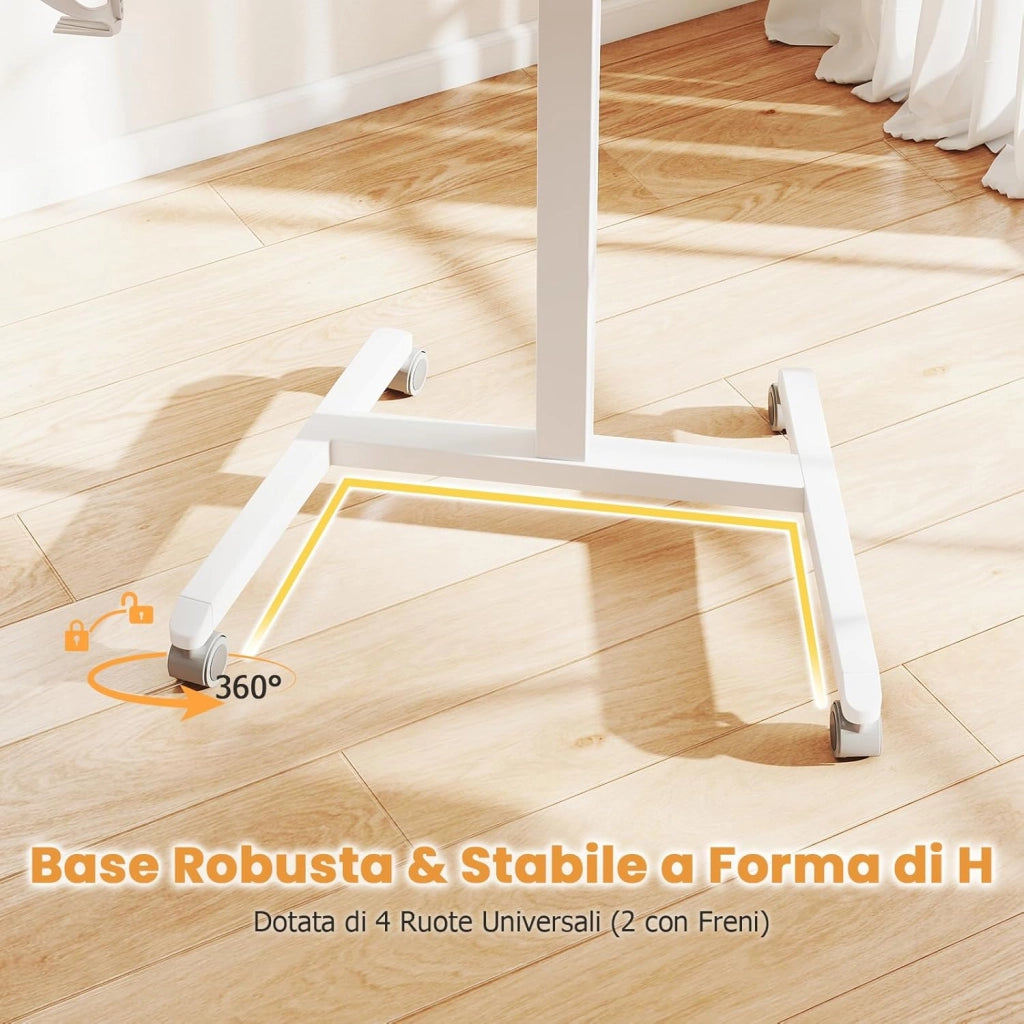 Tavolo Pieghevole per Laptop su Ruote con Piano Inclinabile a 90°, Tavolino Regolabile in Altezza e Portatile con Gancio & Portabicchiere per Divano e Letto