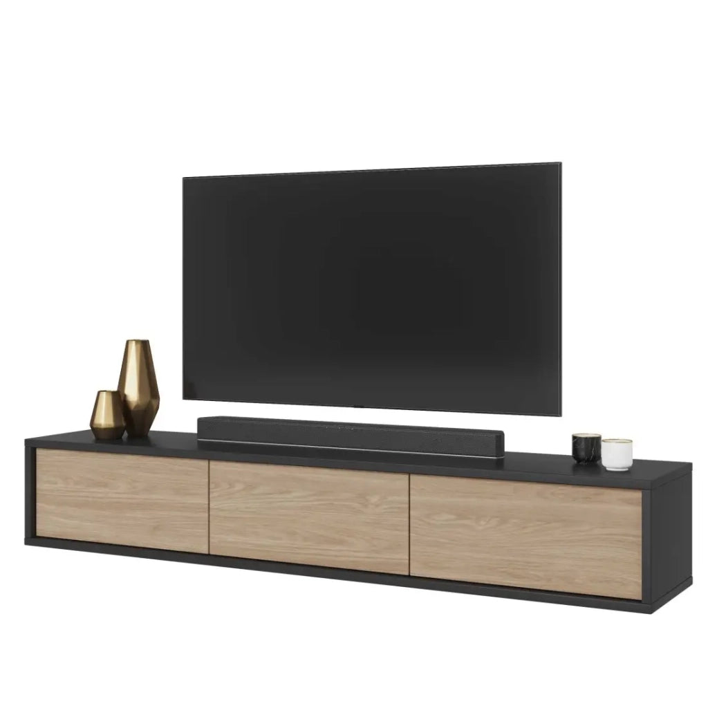 Mobile porta TV 180cm collezione MAANUM. Colore grigio e rovere chiaro.