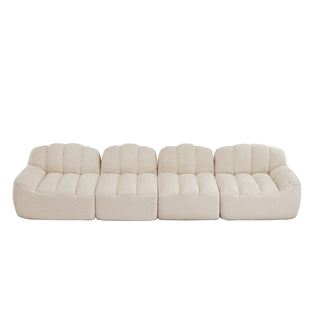 Divano Modulare 4 Posti ¨C MINIMAL ¨C Tessuto Morbido Beige, Seduta Profonda