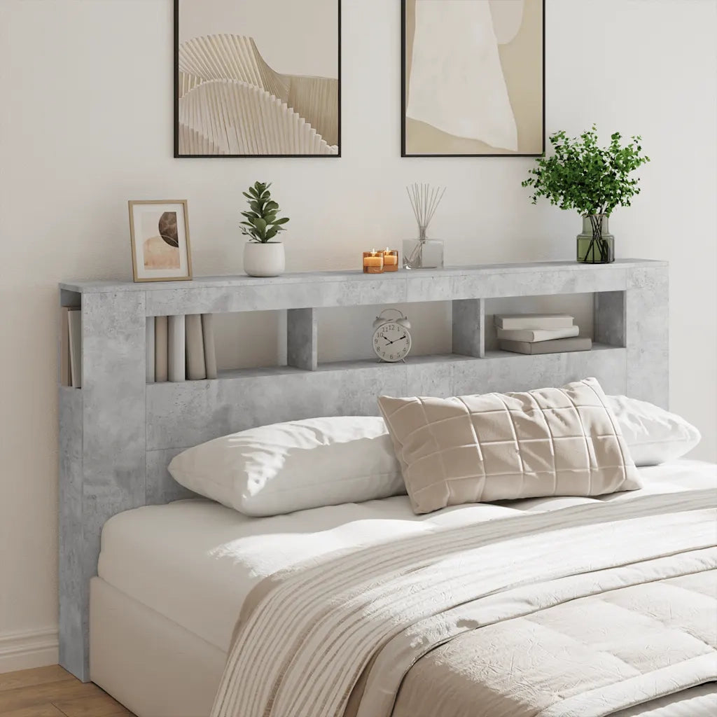 Testiera | Testata LED Grigio Cemento 200x18,5x103,5 cm Legno Multistrato