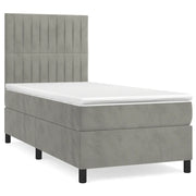 Letto singolo | Letto per adulti | Giroletto a Molle con Materasso Grigio Chiaro 90x200 cm Velluto