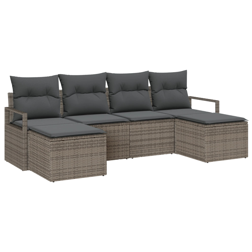 Set da Divano da Giardino con 6 Pezzi e Cuscini in Polyrattan Grigio