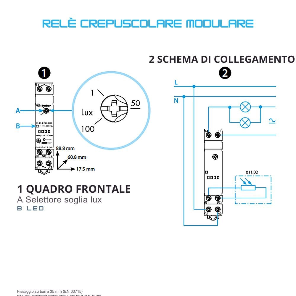Finder 113182300000 relè crepuscolare 1no 16a per automazioni e impianti