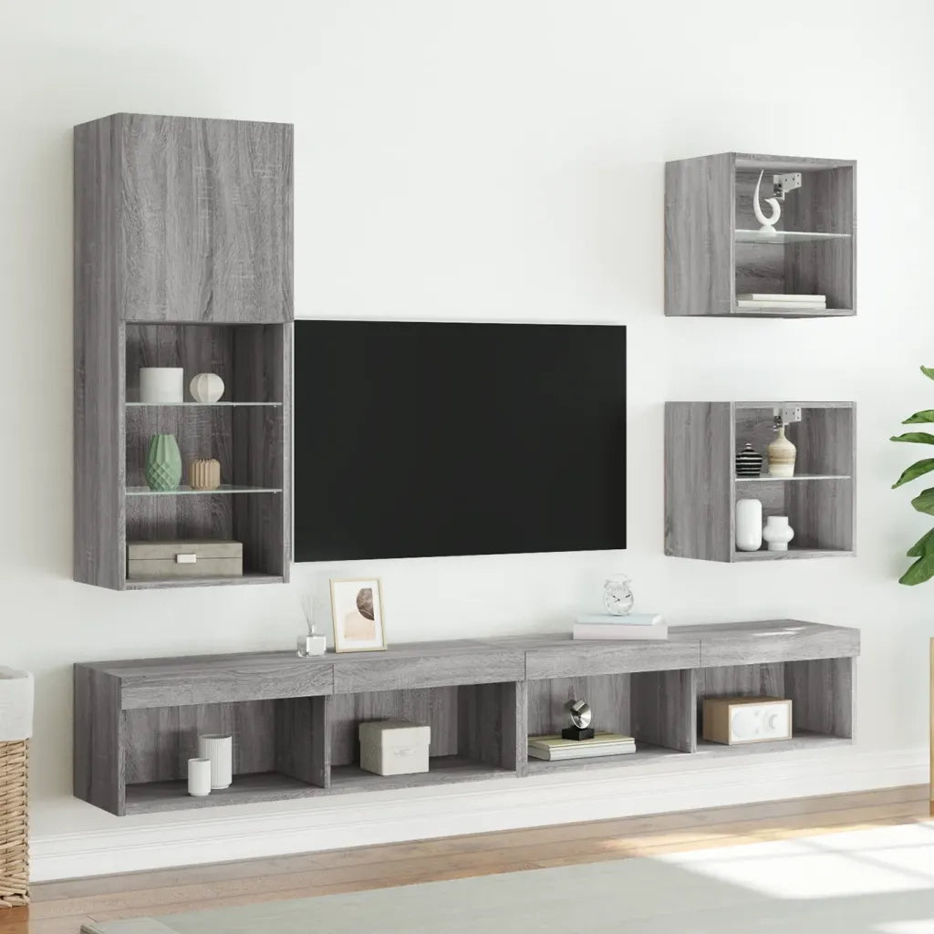 Mobile TV con Luci LED-Credenza TV-Console TV Grigio Sonoma 40,5x30x102 cm