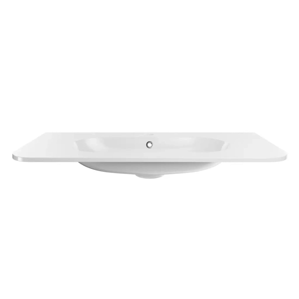 Lavabo da incasso LINEA 100 cm in resina minerale bianco lucido