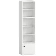 Libreria a 5 livelli con ripiani aperti e anta 40x30x156 cm Bianco