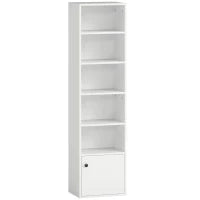 Libreria a 5 livelli con ripiani aperti e anta 40x30x156 cm Bianco