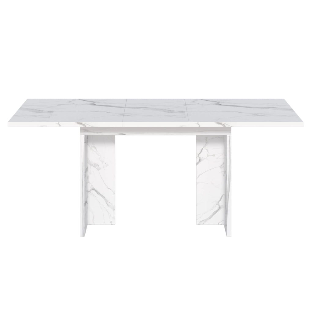 Tavolo da pranzo allungabile 140-180 cm; per 6-8 persone; MDF effetto marmo bianco