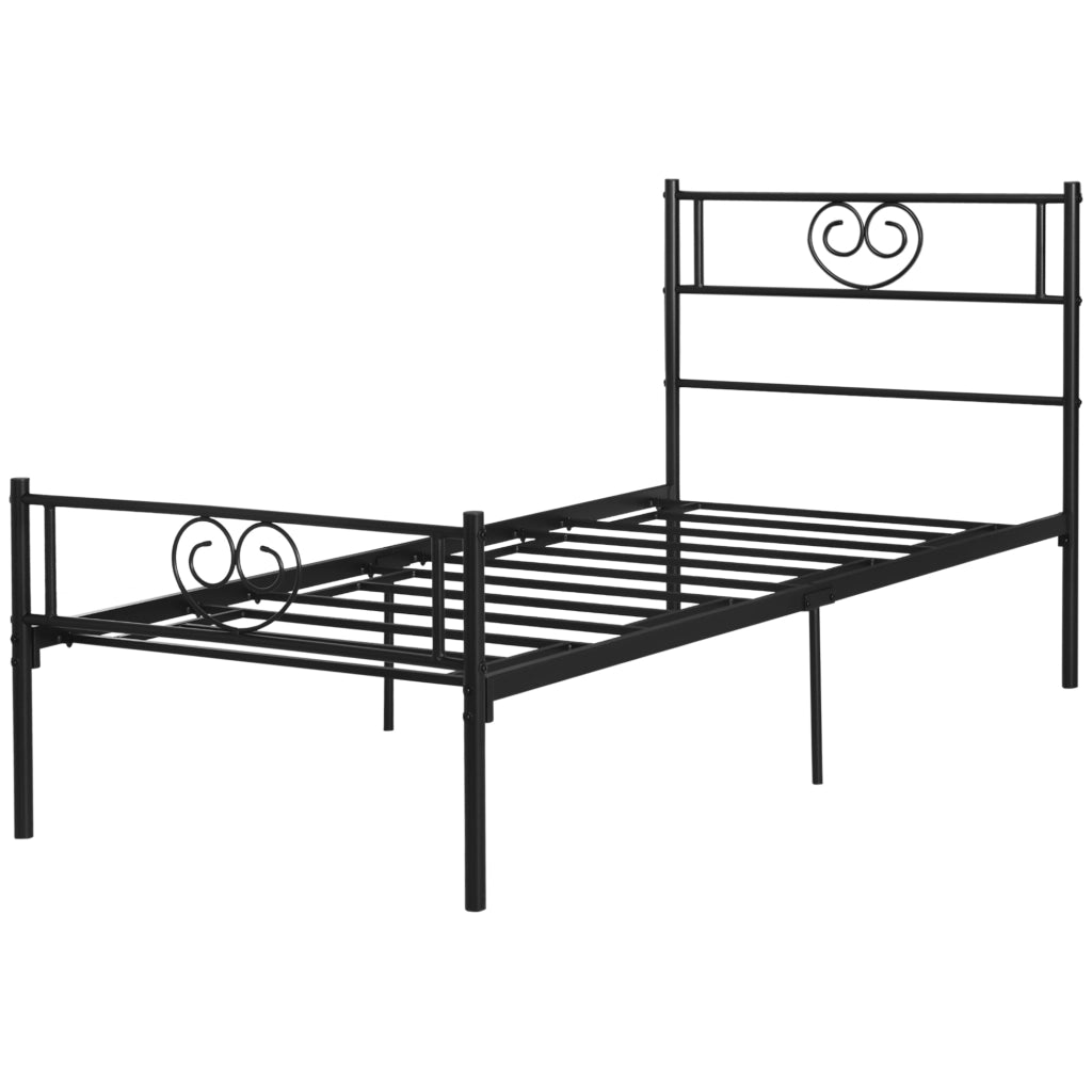 Letto Singolo in Metallo con Testiera a Forma di Cuore ¨C Zephmum ¨C Nero 90x190x31 cm