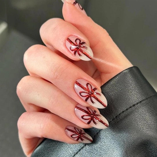 Nageli per unghie corte con design a strisce lucide - 24 pezzi - adesivo - per donne - manicure