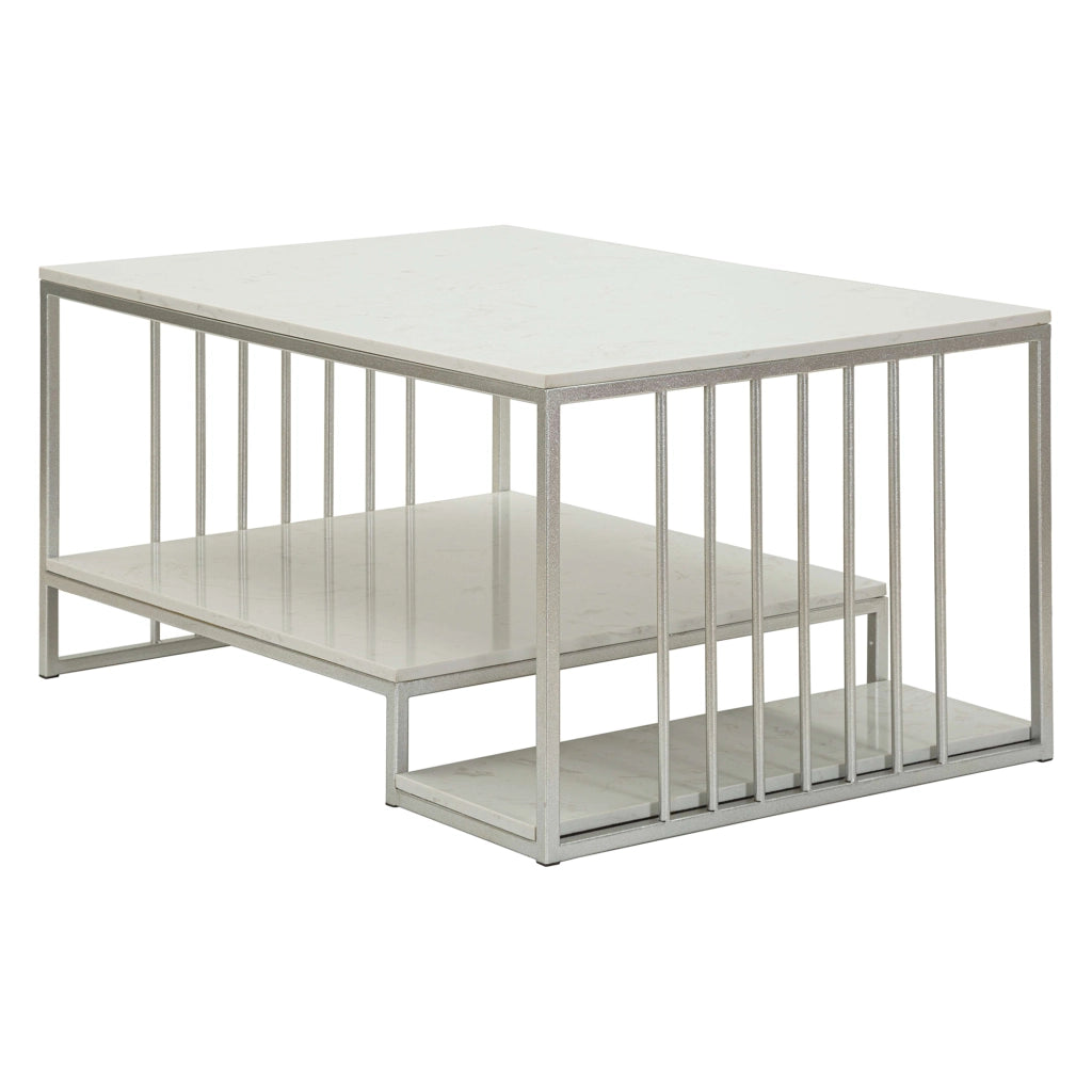 Fafaha, Tavolino da Salotto Forma Rettangolare, 90x45x60h cm Bianco Marmo