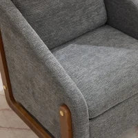 Poltrona d'arredo per soggiorno con braccioli in legno, cuscino posteriore e tessuto in chenille, 73.5x73.5x73.5 cm, Grigio