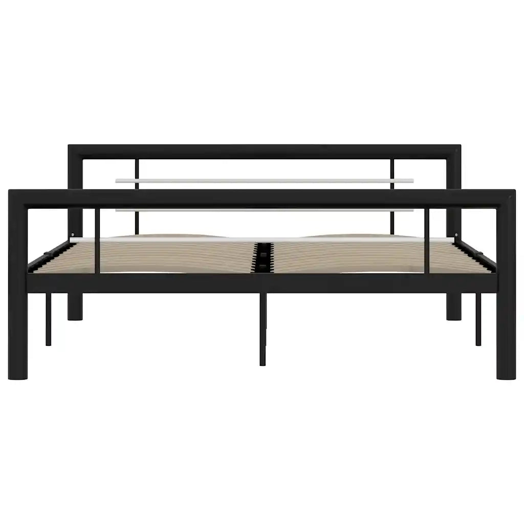 Letto matrimoniale | Letto per adulti | Giroletto Nero e Bianco in Metallo 140x200 cm