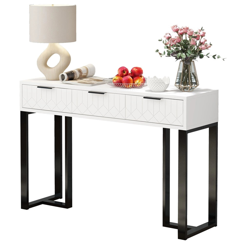 Consolle con Cassetti e Specchio ¨C MINIMAL ¨C Bianco e Nero, Struttura Dorata