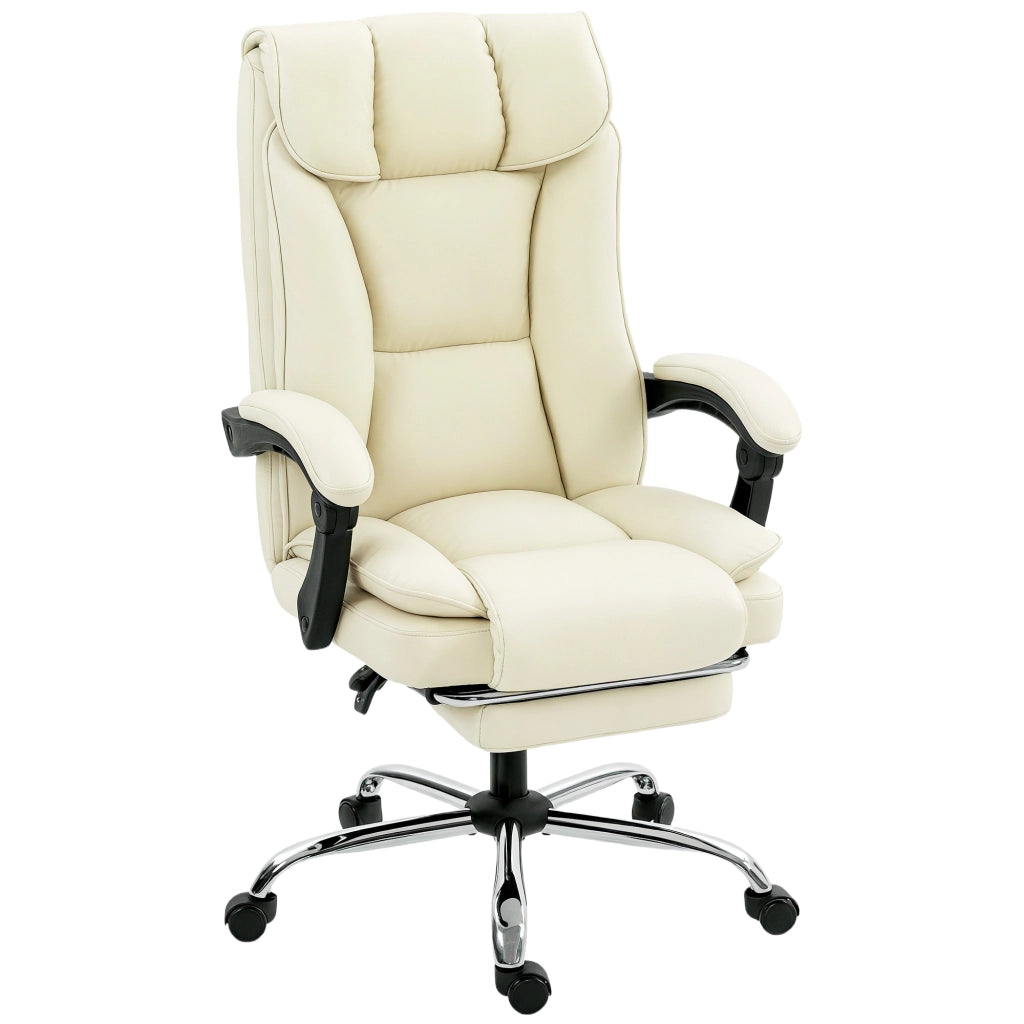 Sedia da Ufficio Reclinabile a 155° con Poggiapiedi Doppia Imbottitura e Rivestimento in Finta Pelle Beige