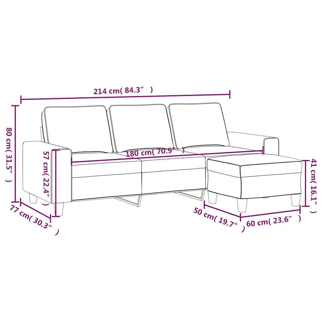 Divano a 3 Posti con Poggiapiedi-Sofa 3 Posti con Poggiapiedi Marrone 180 cm in Tessuto 363813