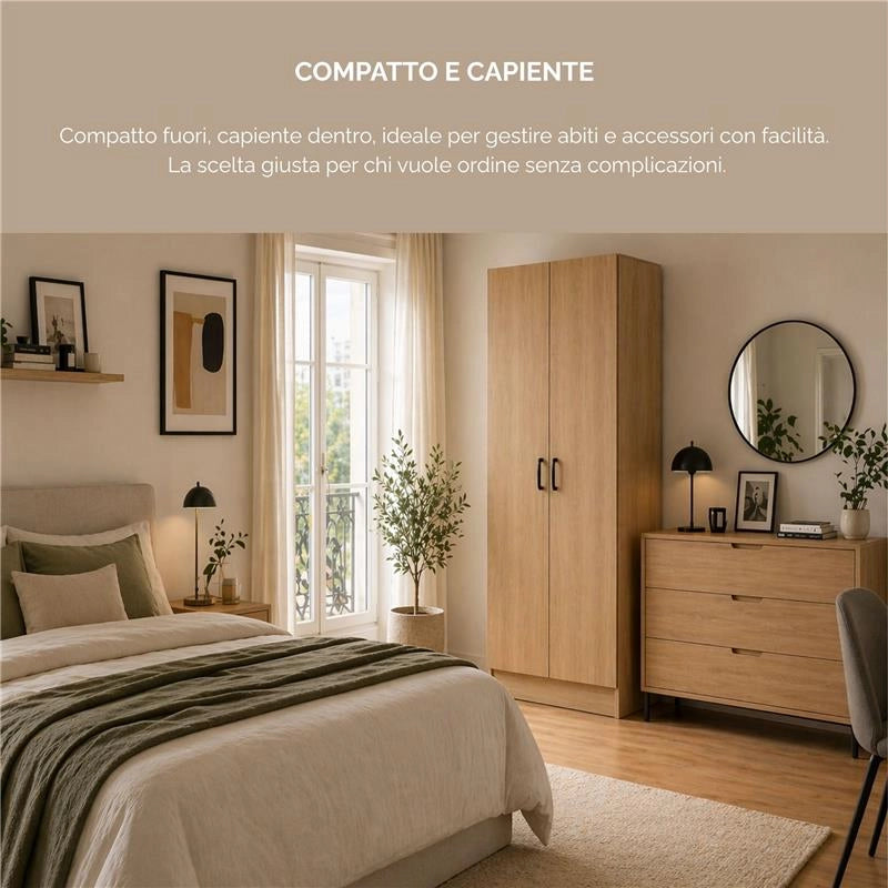 ARMADIO DA ARREDO IN LEGNO CON DUE ANTE COLORE ROVERE DIMENSIONI 60X42X180 CM