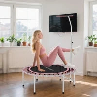 Trampolino Fitness Ø102 cm con Manico Regolabile su 5 Livelli e Telaio in Acciaio, Rosa