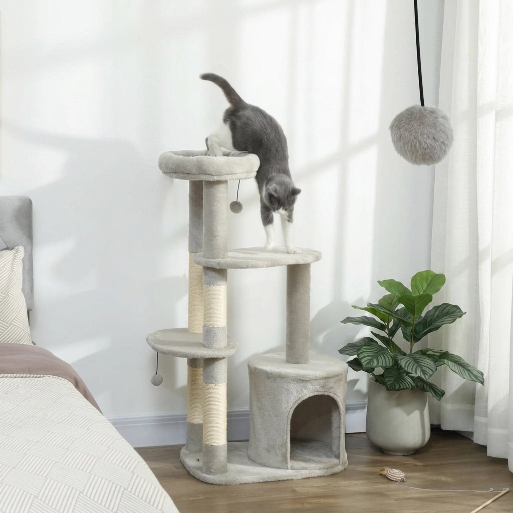 Tiragraffi per Gatti a Più Livelli con Cuccia e Piattaforme; 114 cm Grigio Chiaro