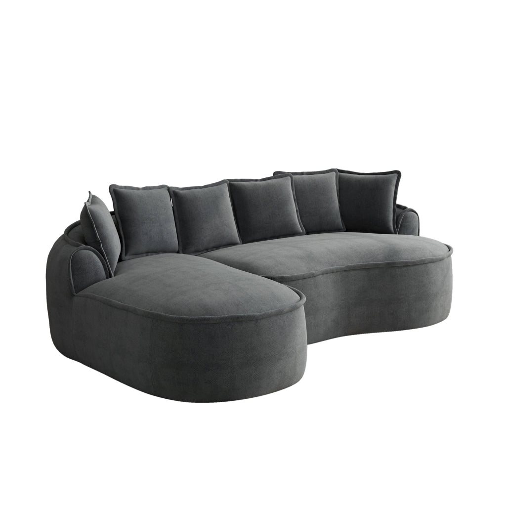 Divano modulare senza struttura in ciniglia grigia con chaise longue; 252x164x67 cm