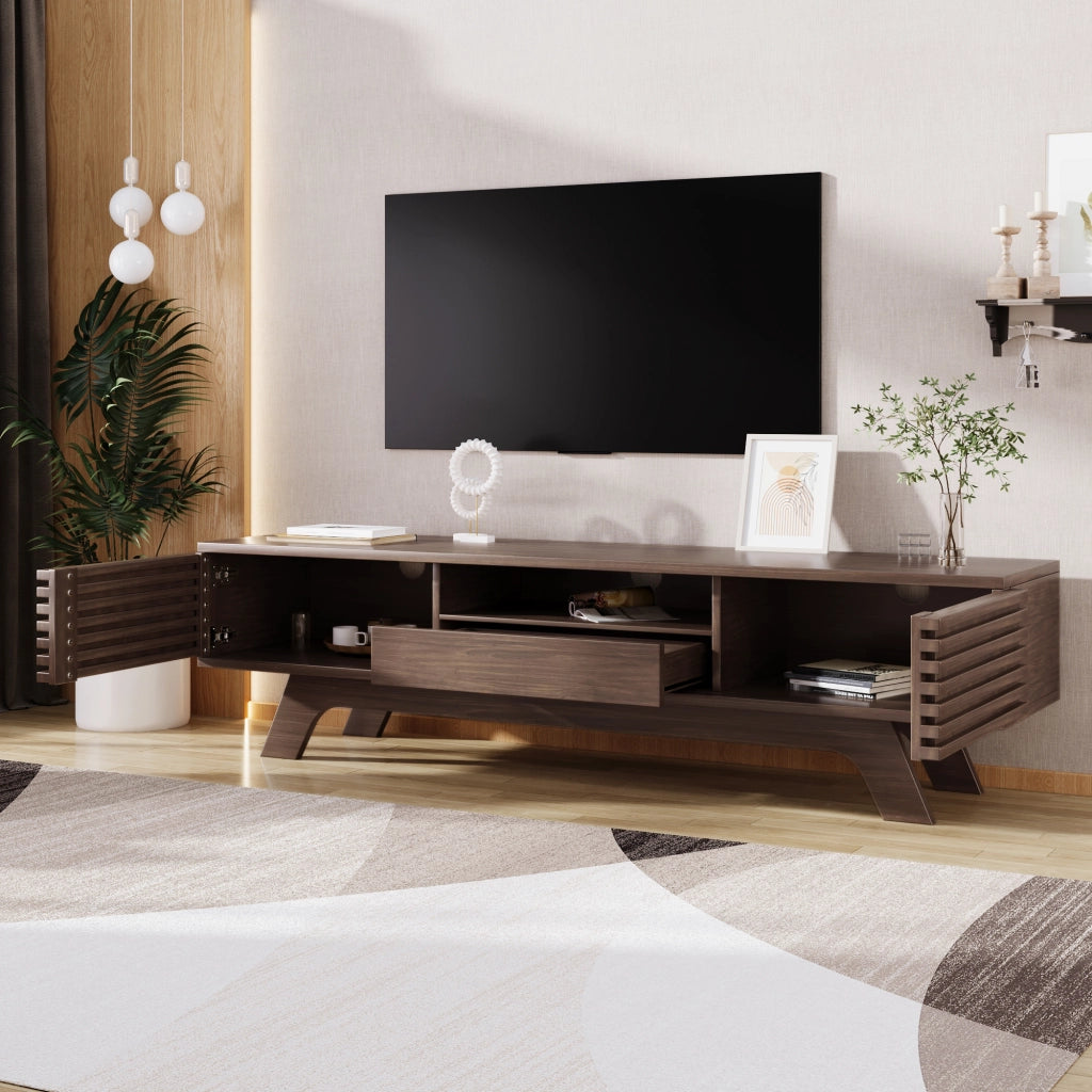Mobile TV con 2 Ante; 1 Cassetto e Vani Aperti; Passacavi; Stile Vintage; in Pannello di Particelle; 150??35??44 cm; Naturale